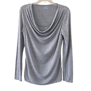 GRACE Gray Long Sleeve Drape Front Top